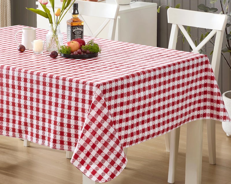 Newbridge 52 x 70 Inch Rectangle Vinyl Tablecloth with Flannel Backing, Bistro Tavern Check, CafÃ© Checkered Indoor Outdoor Vinyl Table Cover for Picnic, Barbecue and Patio Dining, Red - Image 5